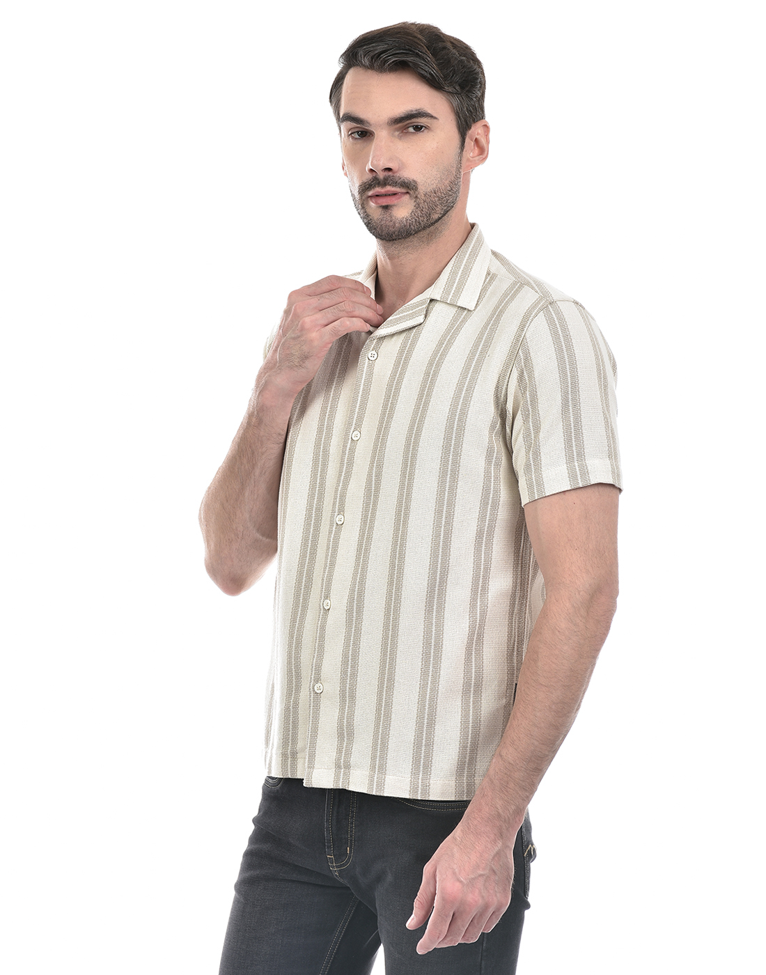 Numero Uno Men Striped Grey Shirt
